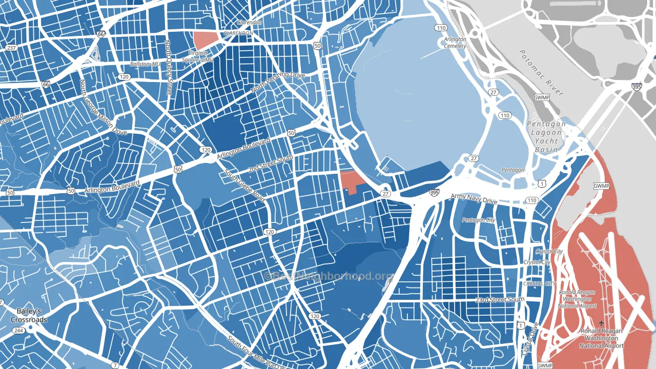 Penrose, Arlington, VA block-group political-lean map
