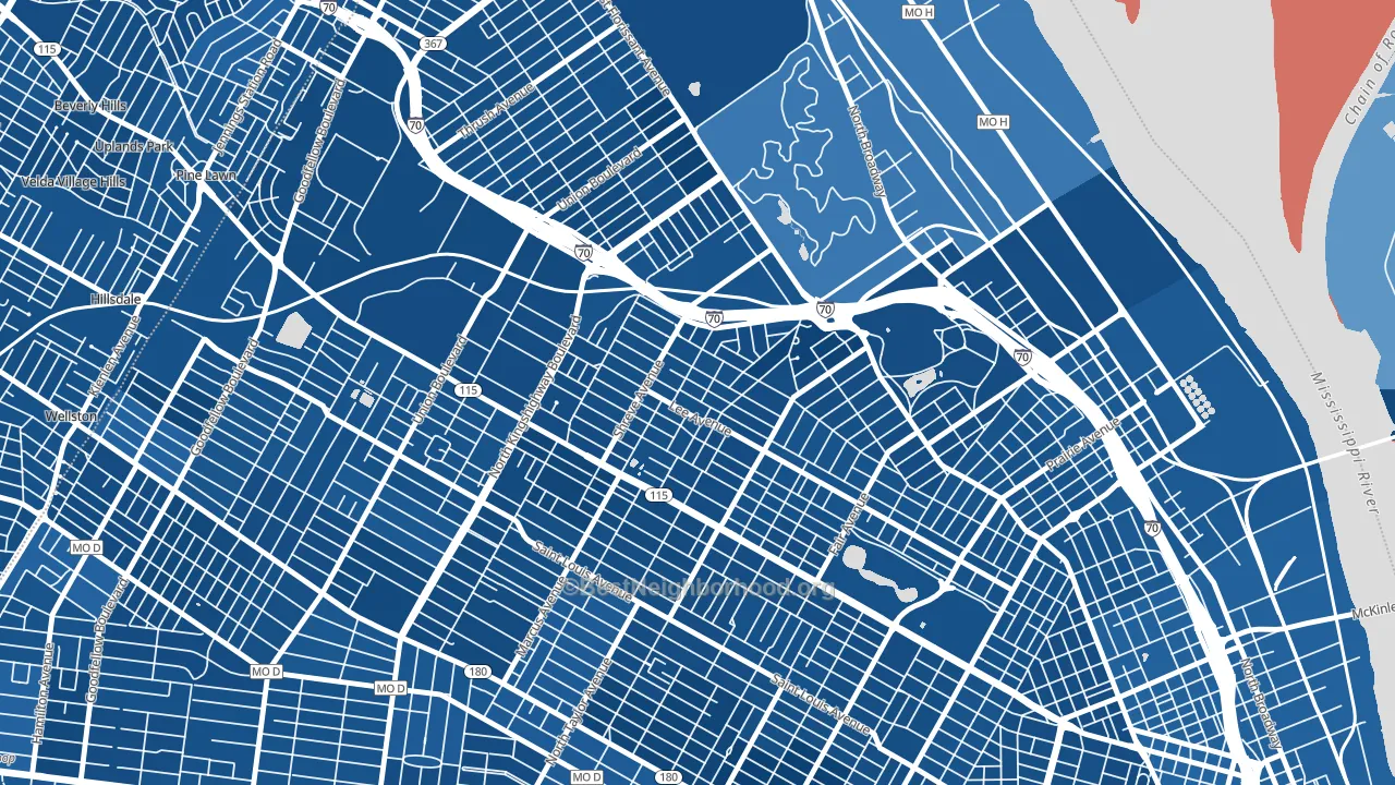 Penrose, St. Louis, MO block-group political-lean map