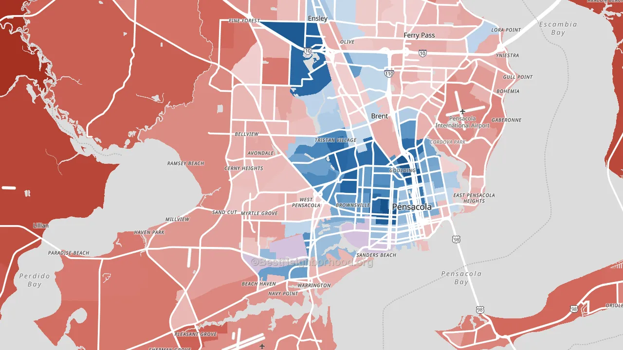 Pensacola, FL block-group political-lean map