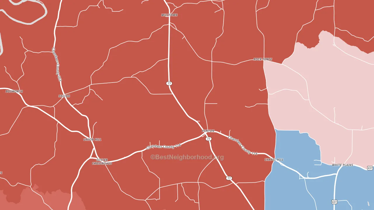 Penton, AL block-group political-lean map