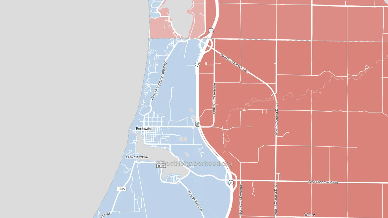 Pentwater, MI block-group political-lean map