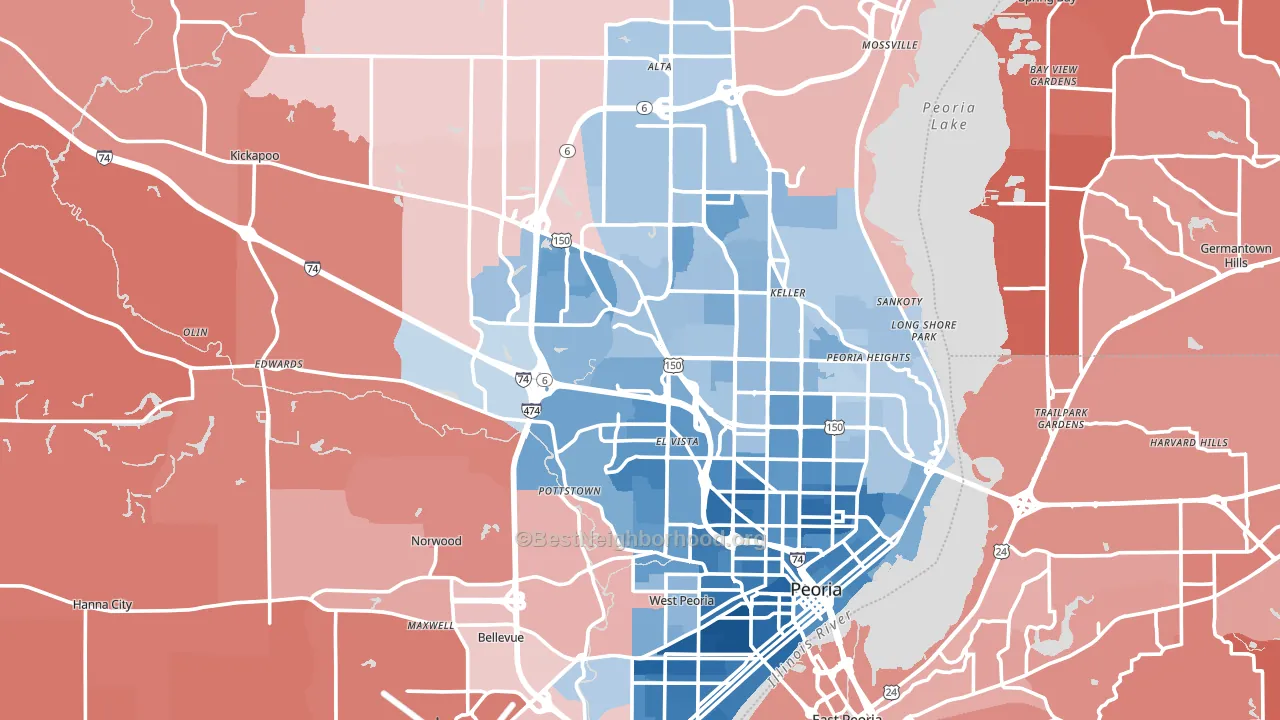 Peoria County, IL block-group political-lean map
