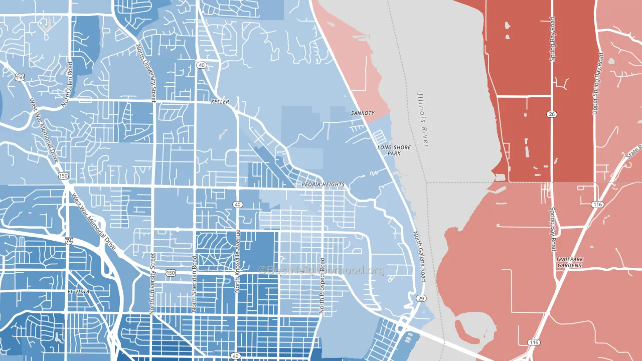 Peoria Heights, IL block-group political-lean map