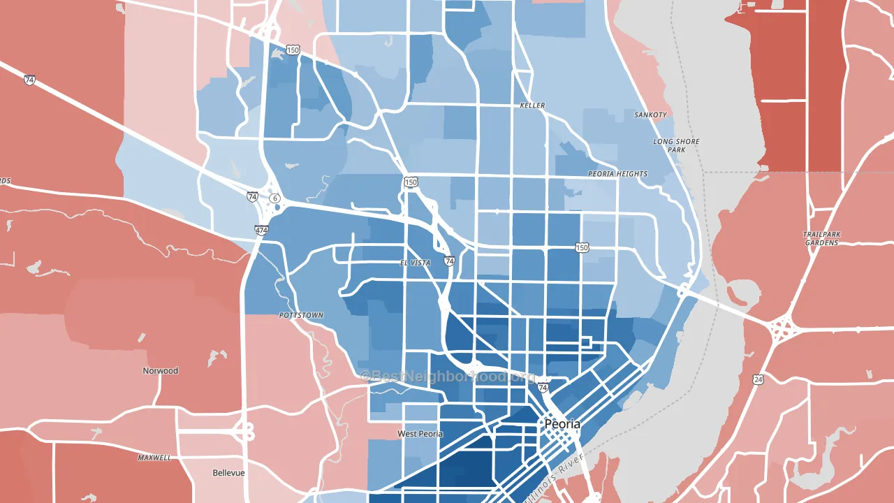 Peoria, IL block-group political-lean map