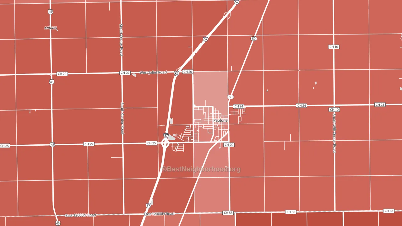 Peotone, IL block-group political-lean map