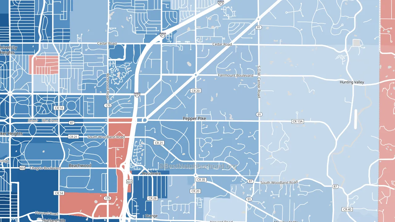 Pepper Pike, OH block-group political-lean map