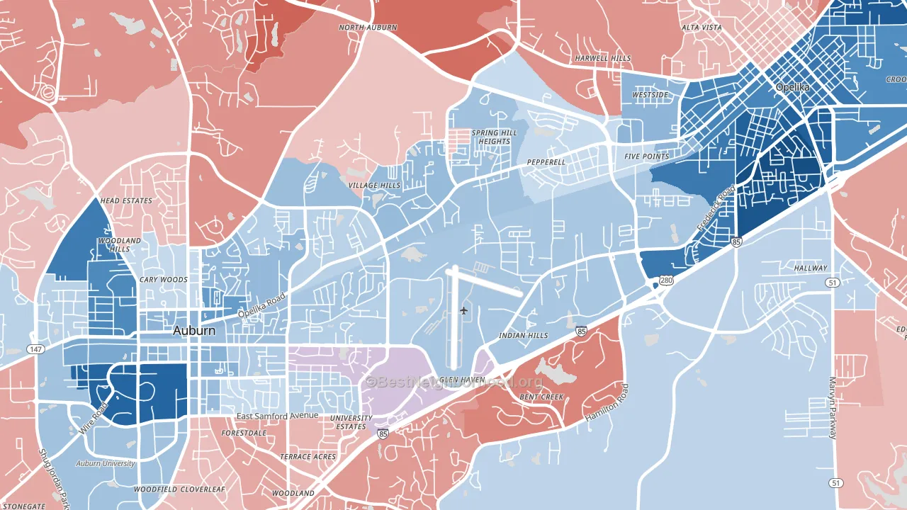 Pepperell, AL block-group political-lean map