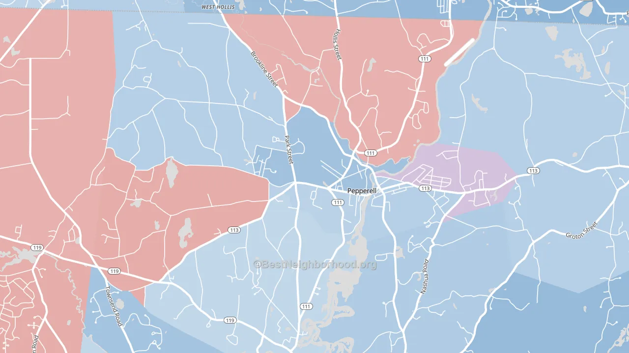 Pepperell, MA block-group political-lean map