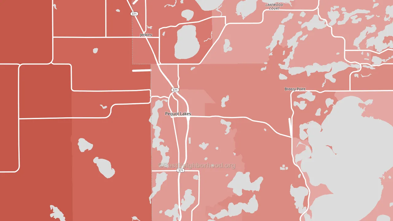 Pequot Lakes, MN block-group political-lean map