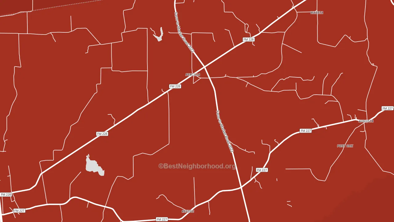 Percilla, TX block-group political-lean map