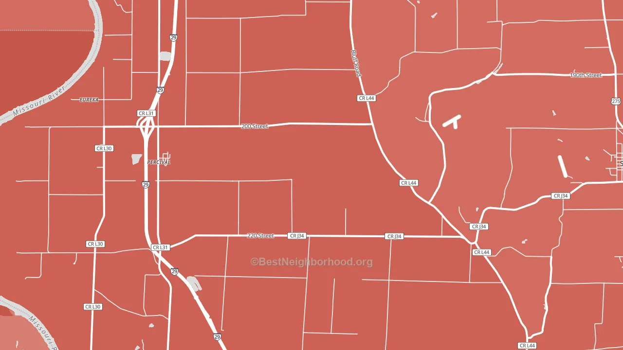Percival, IA block-group political-lean map