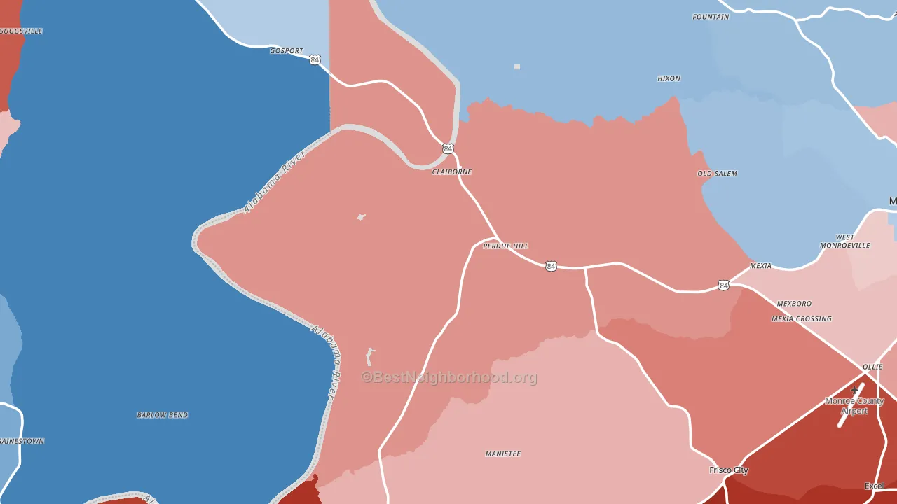 Perdue Hill, AL block-group political-lean map