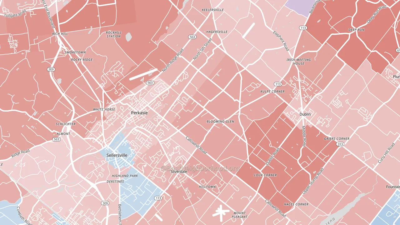 Perkasie, PA block-group political-lean map