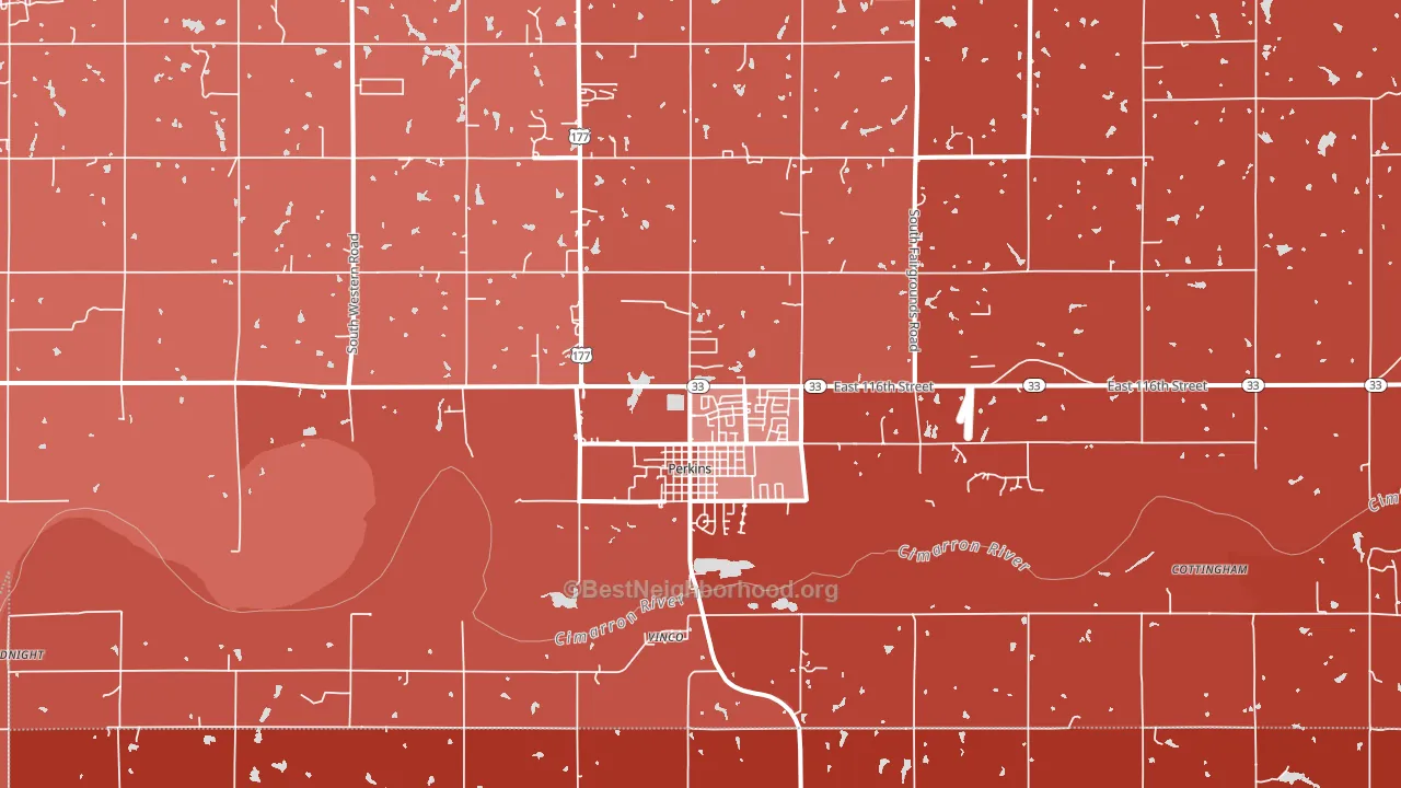 Perkins, OK block-group political-lean map