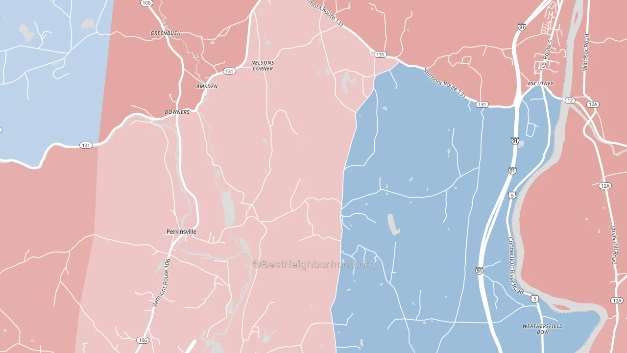 Perkinsville, VT block-group political-lean map