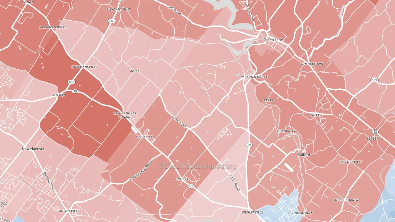 Perkiomenville, PA block-group political-lean map