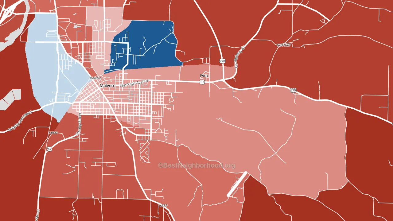 Perla, AR block-group political-lean map