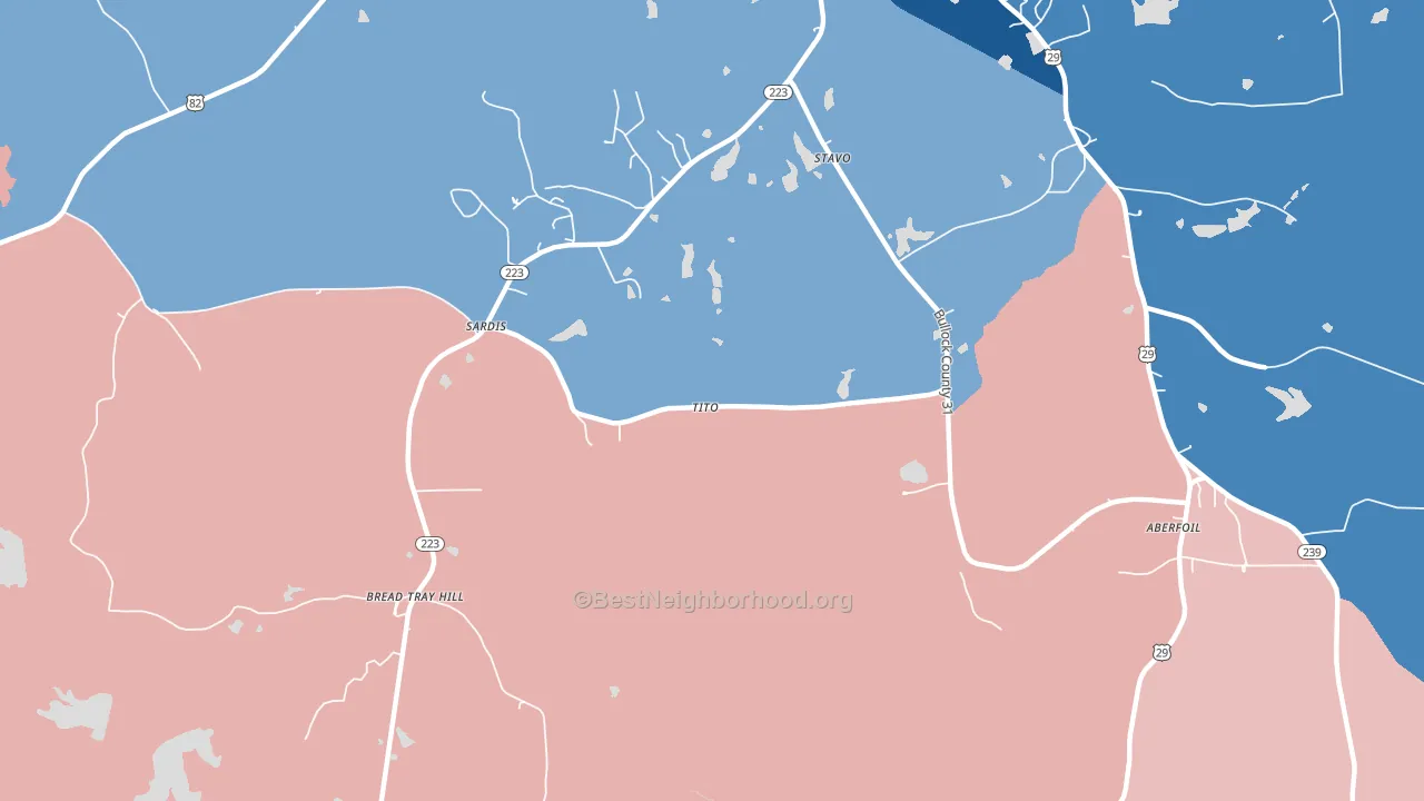 Perote, AL block-group political-lean map