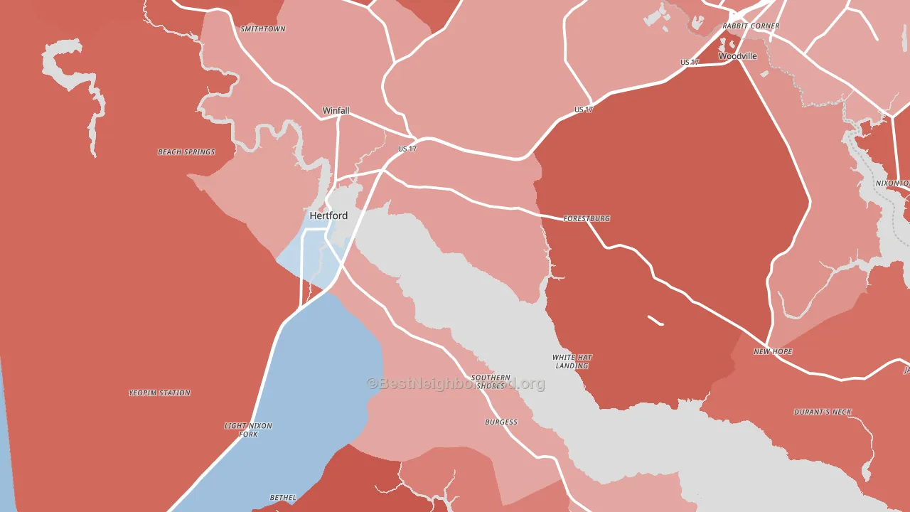 Perquimans County, NC block-group political-lean map