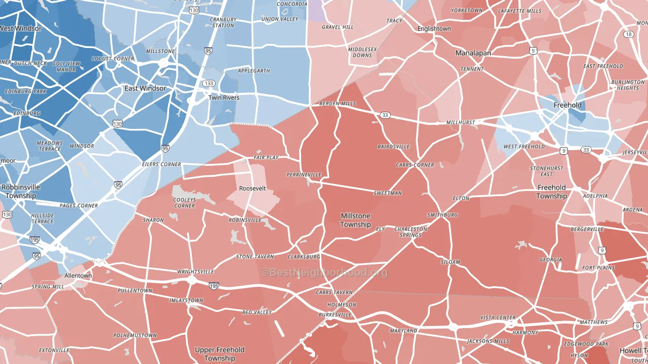 Perrineville, NJ block-group political-lean map