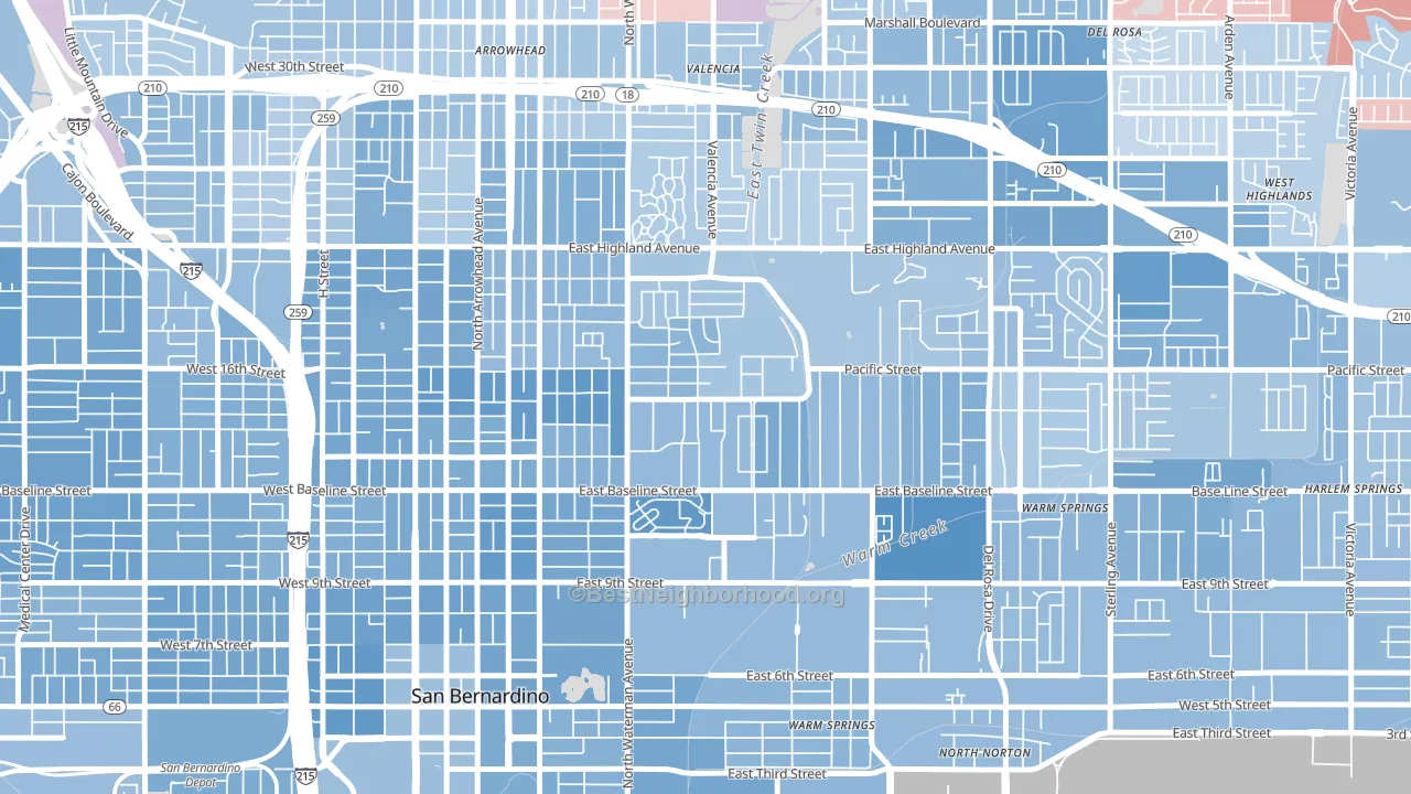 Perris Hills, San Bernardino, CA block-group political-lean map