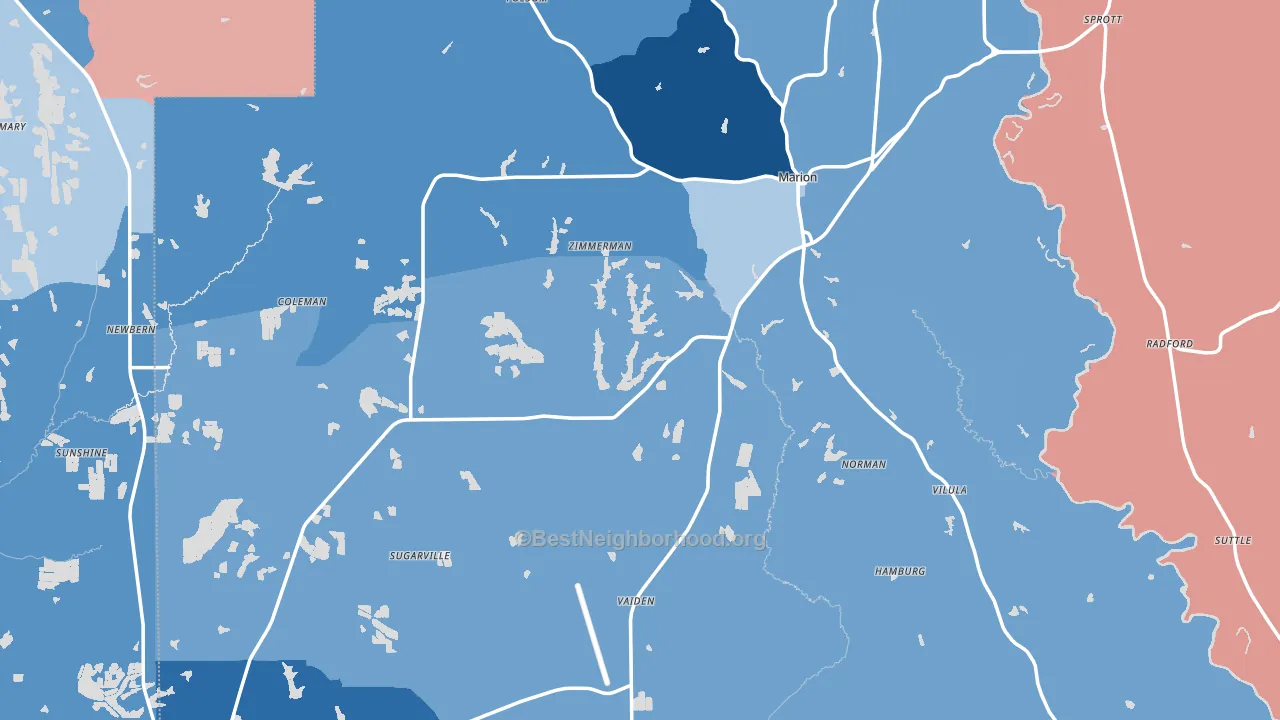 Perry County, AL block-group political-lean map