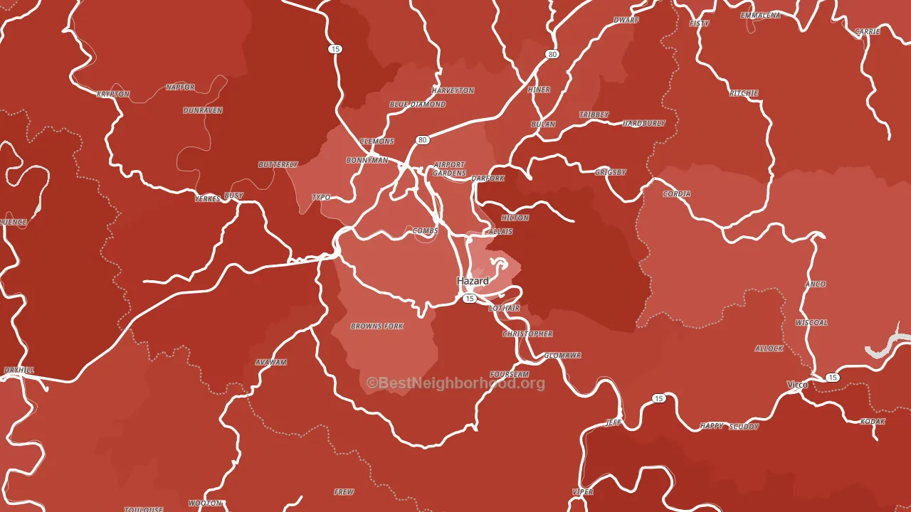 Perry County, KY block-group political-lean map