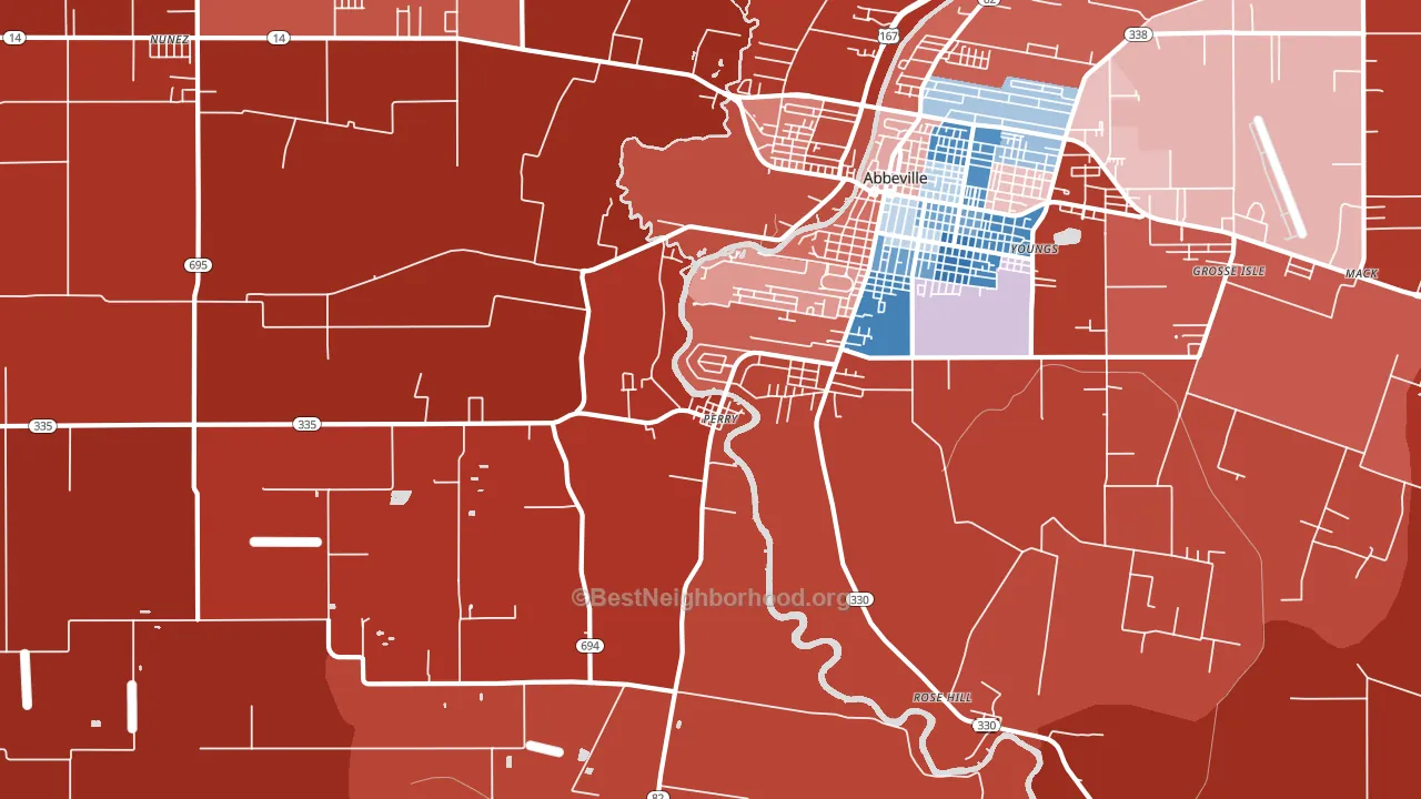 Perry, LA block-group political-lean map