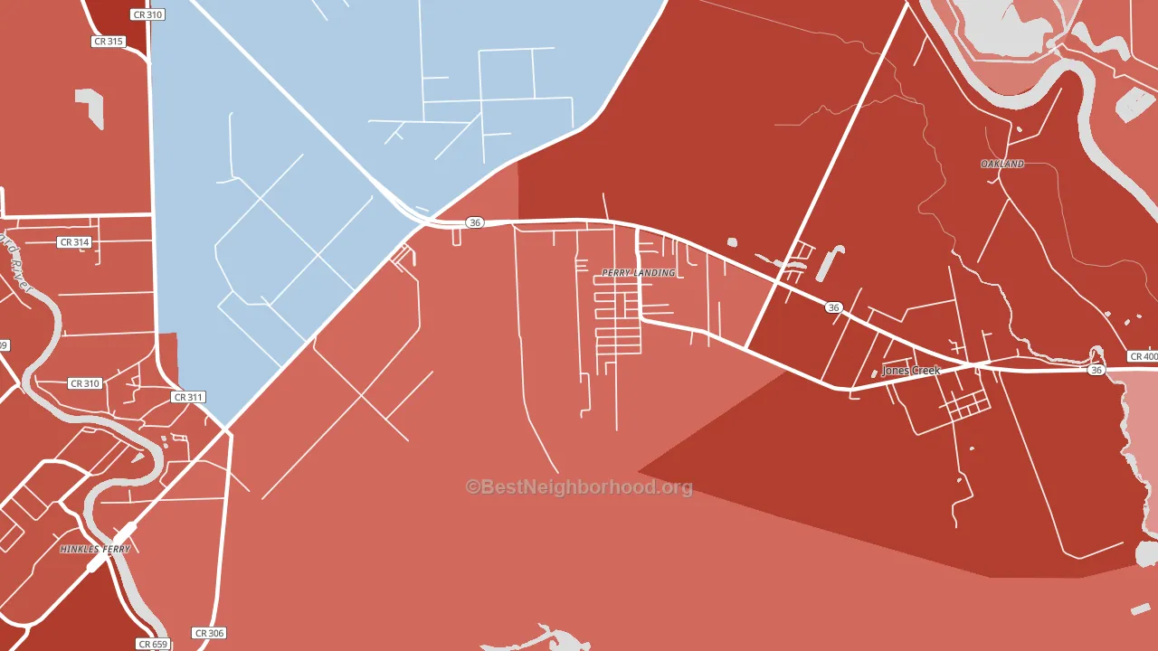 Perry Landing, TX block-group political-lean map
