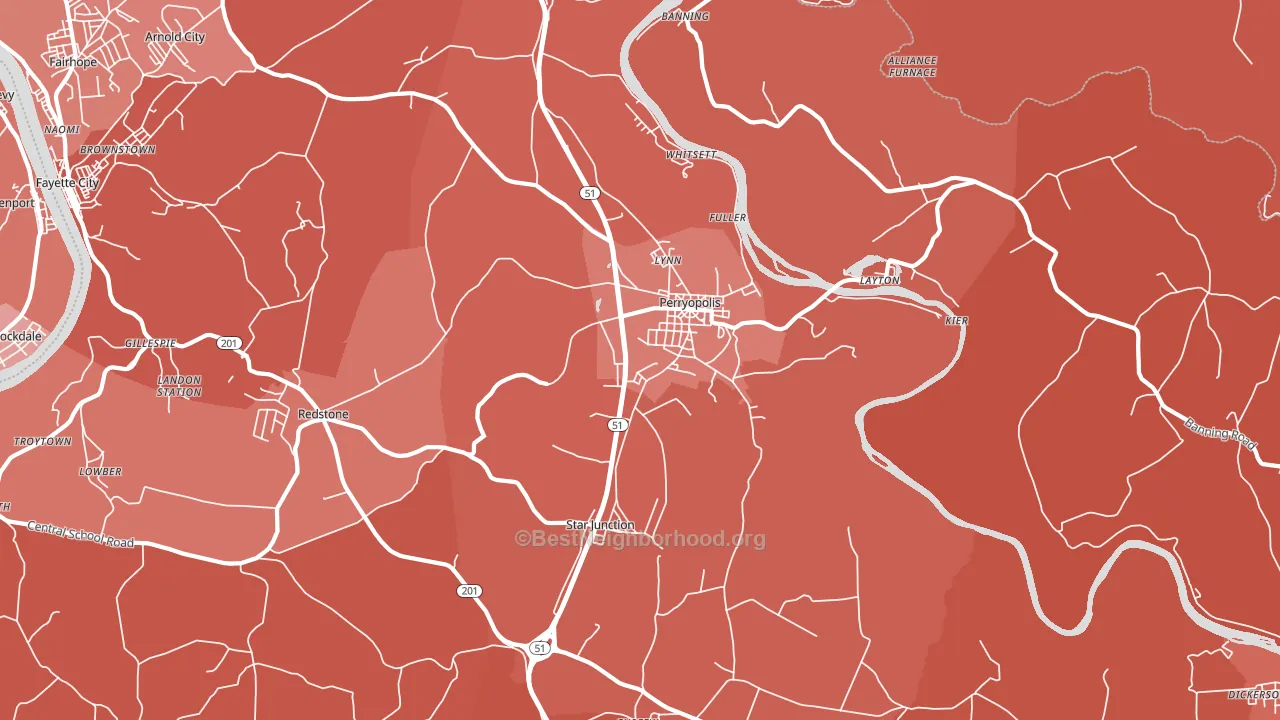 Perryopolis, PA block-group political-lean map