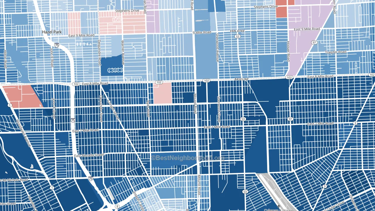 Pershing, Detroit, MI block-group political-lean map