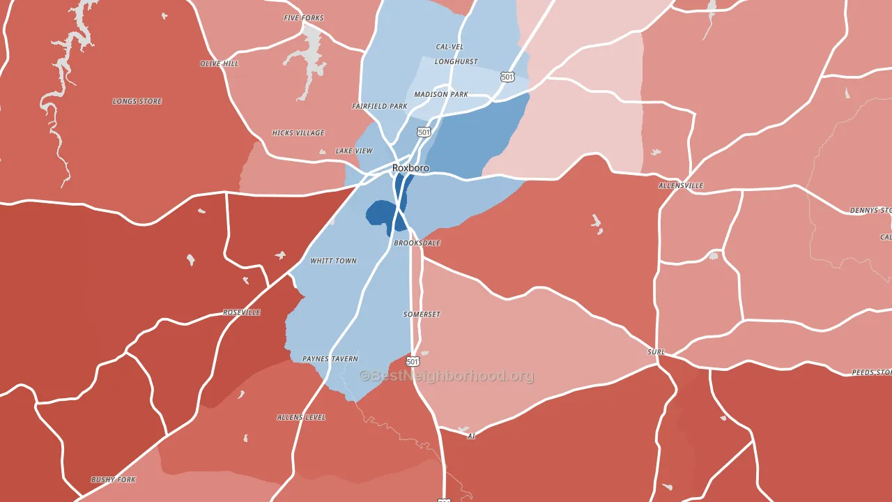 Person County, NC block-group political-lean map