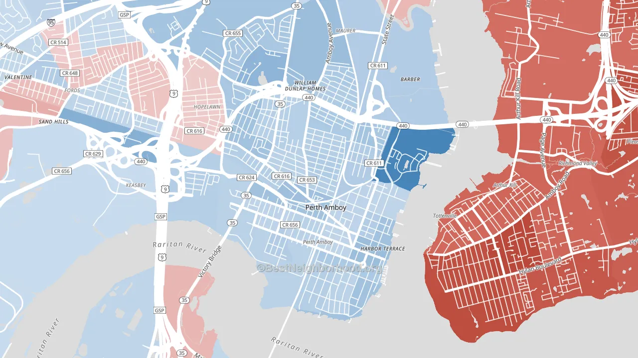 Perth Amboy, NJ block-group political-lean map