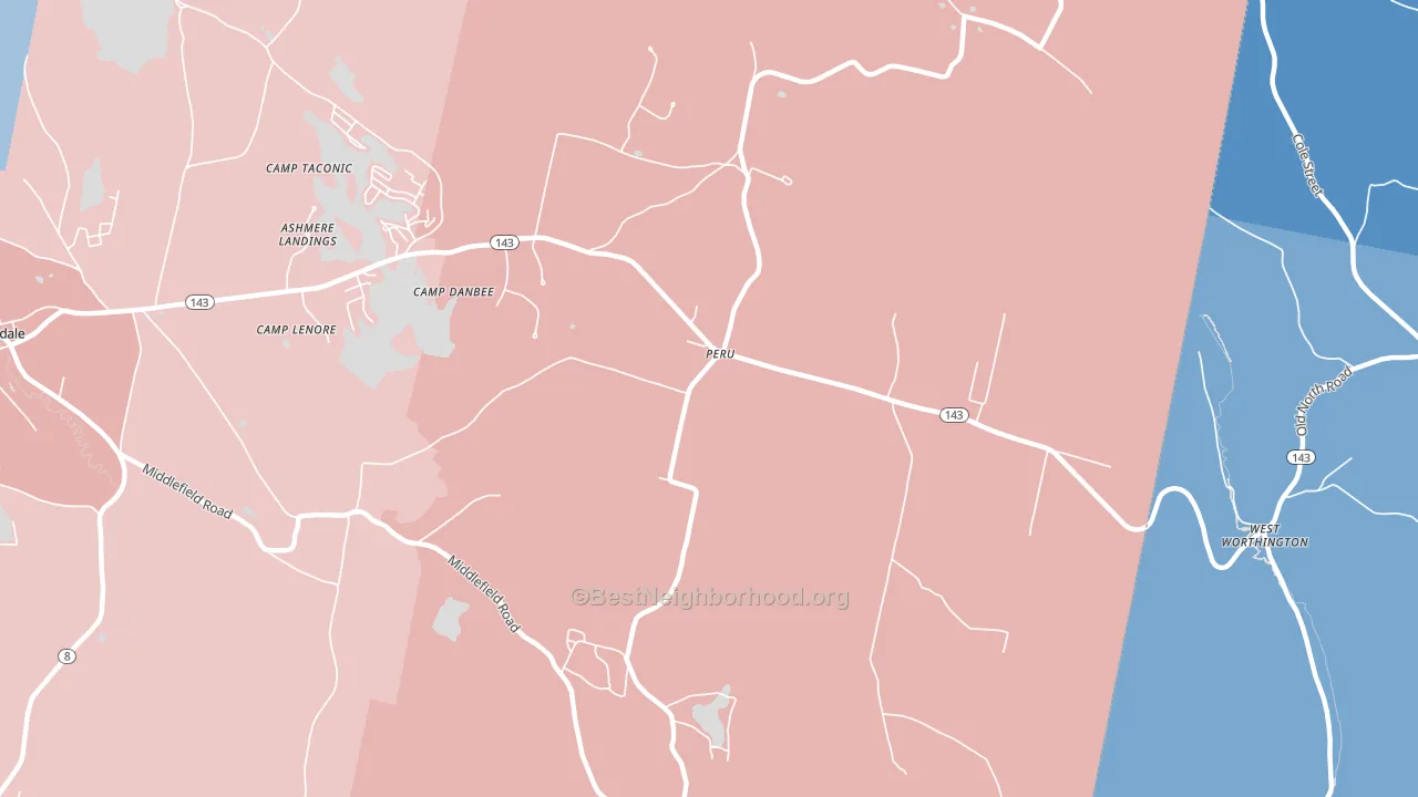 Peru, MA block-group political-lean map