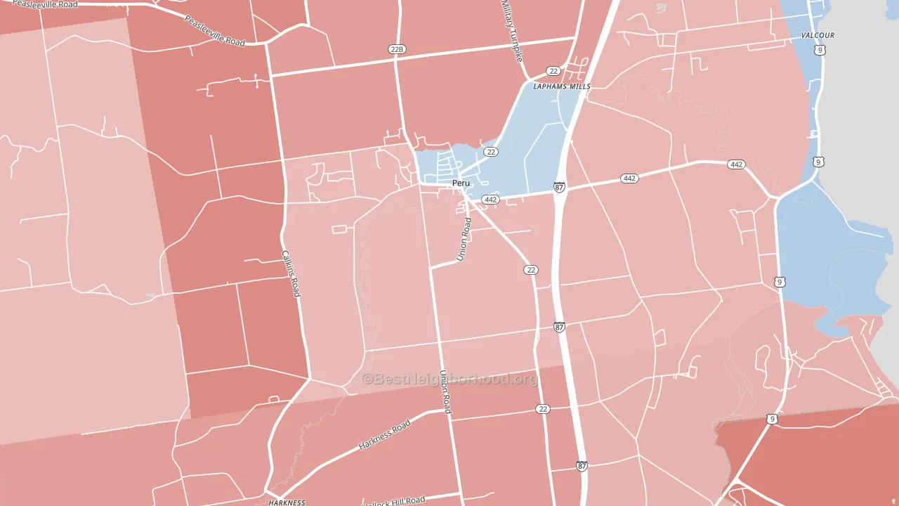 Peru, NY block-group political-lean map