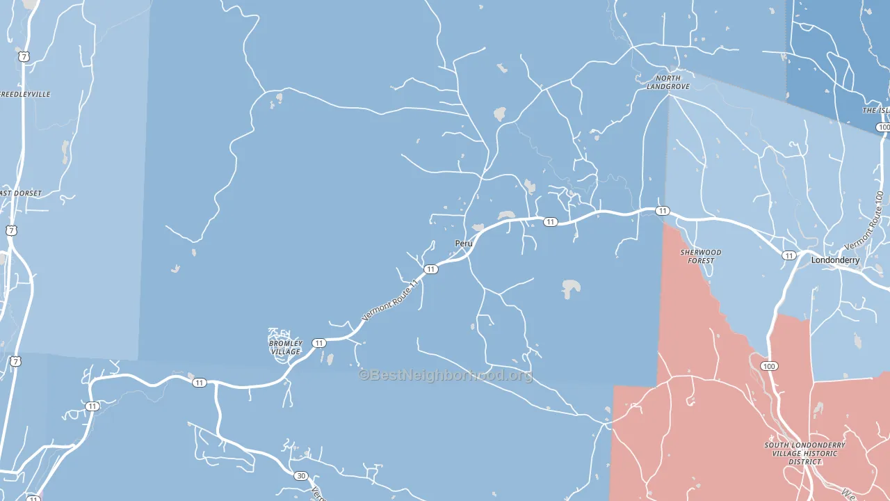 Peru, VT block-group political-lean map