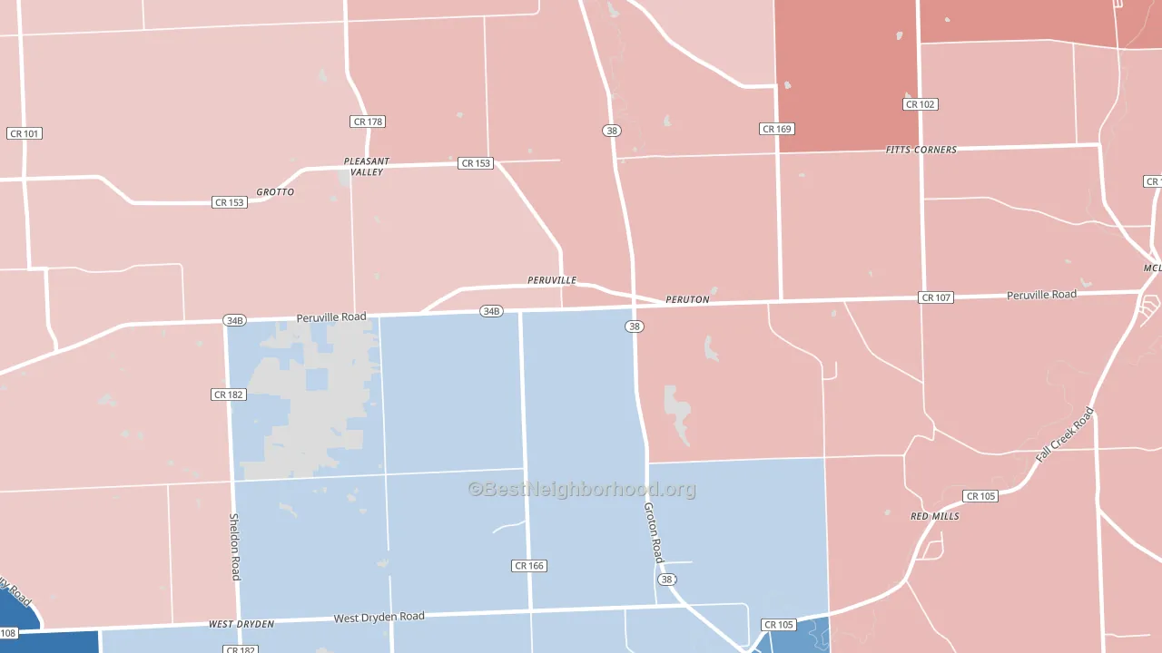 Peruville, NY block-group political-lean map