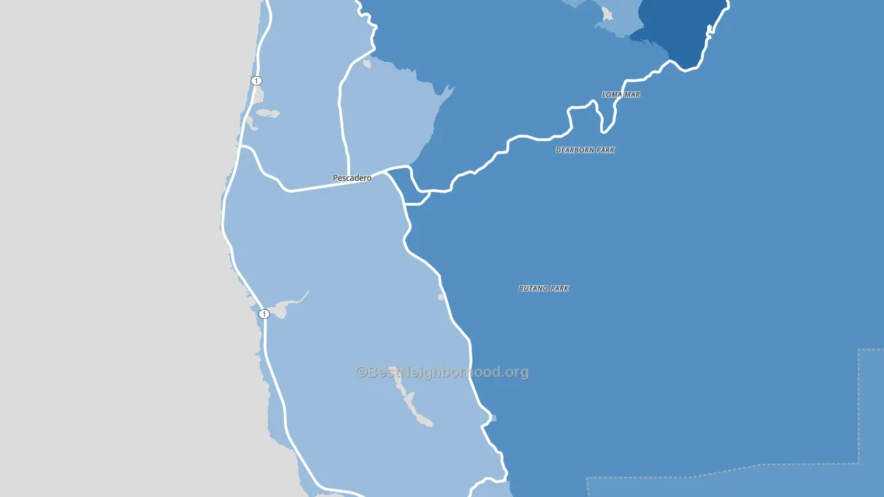 Pescadero, CA block-group political-lean map