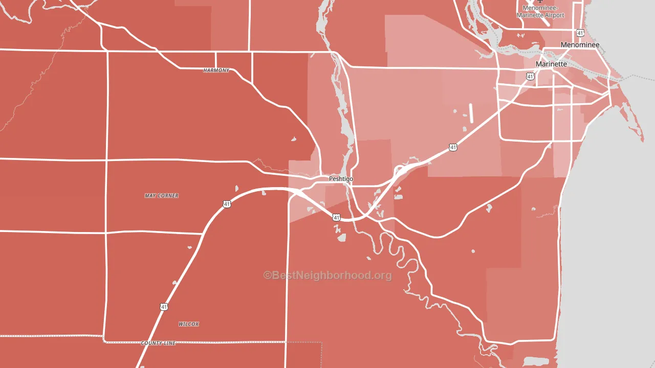 Peshtigo, WI block-group political-lean map