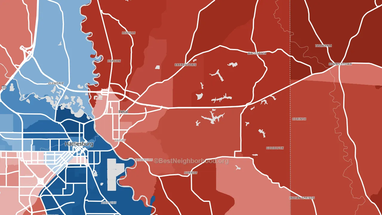 Petal, MS block-group political-lean map
