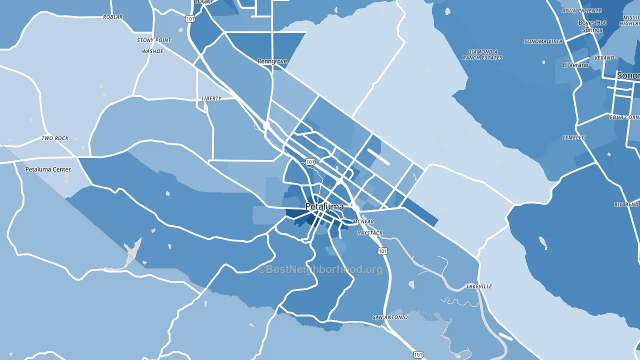 Petaluma, CA block-group political-lean map
