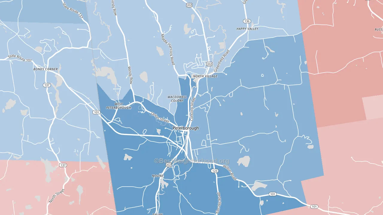 Peterborough, NH block-group political-lean map