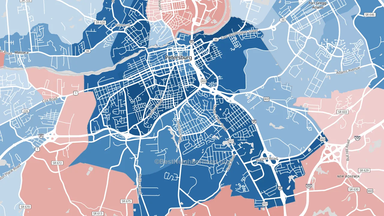 Petersburg City, VA block-group political-lean map