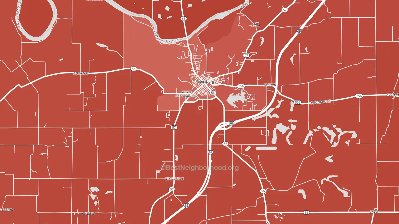 Petersburg, IN block-group political-lean map