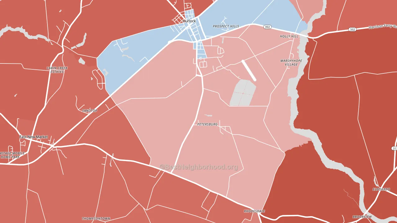Petersburg, MD block-group political-lean map
