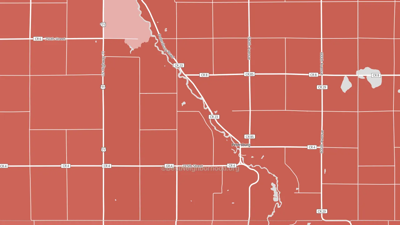 Petersburg, MN block-group political-lean map