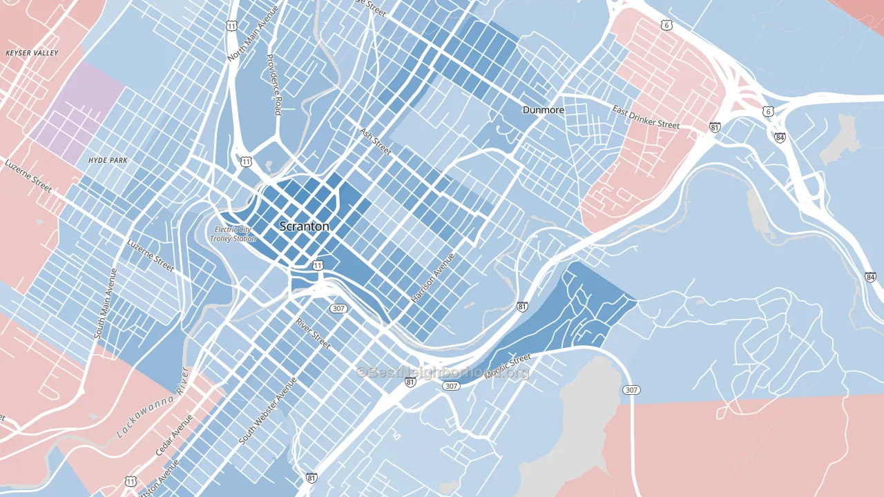 Petersburg, Scranton, PA block-group political-lean map