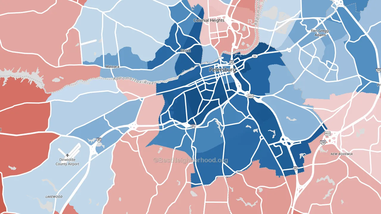 Petersburg, VA block-group political-lean map
