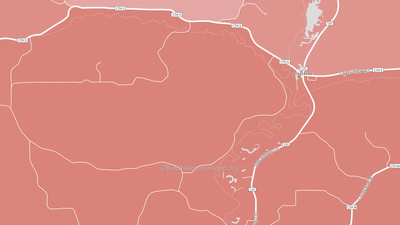 Petersburg, WI block-group political-lean map