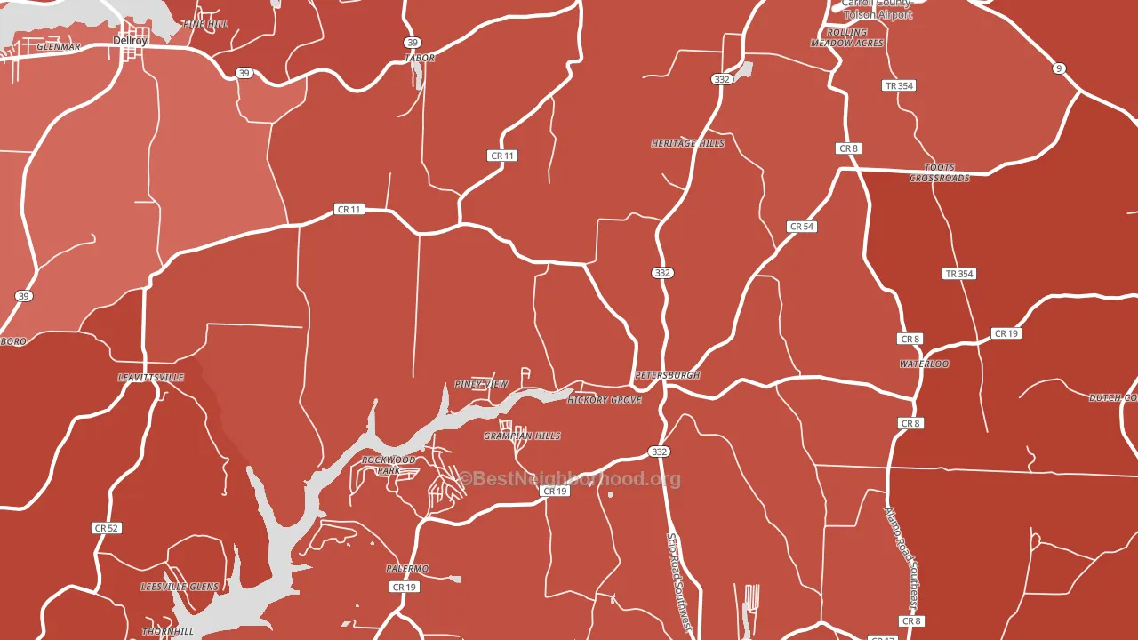 Petersburgh, OH block-group political-lean map